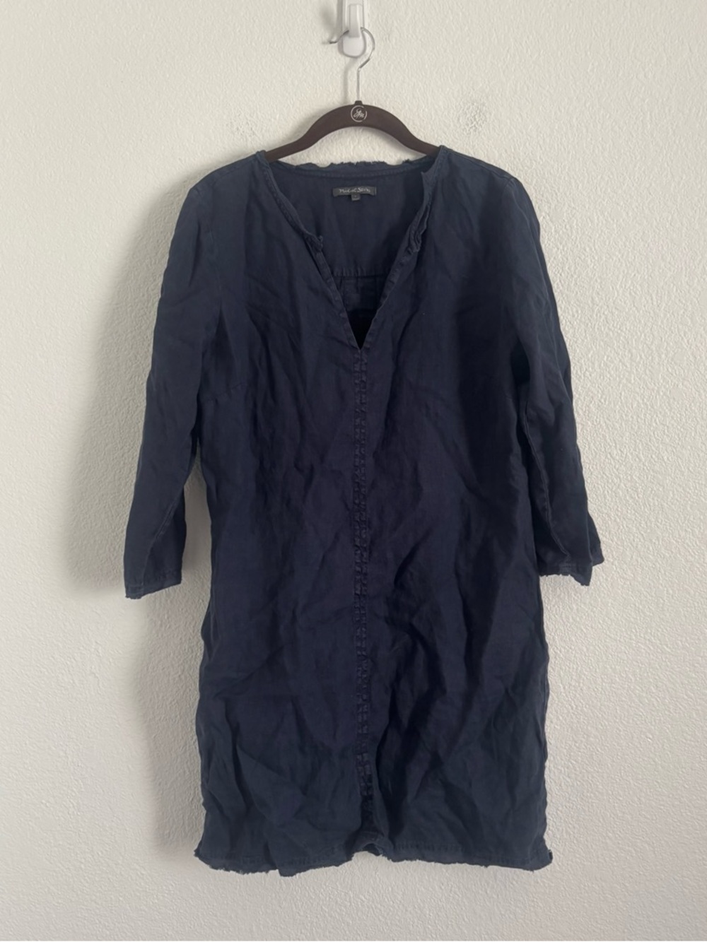 Michael Stars Women's Size Large Blue 100% Linen 3/4 Sleeve Tunic Dress